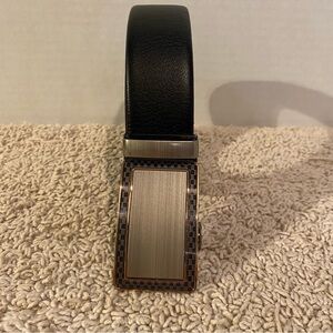 Men's Black Leather Belt with Silver Buckle